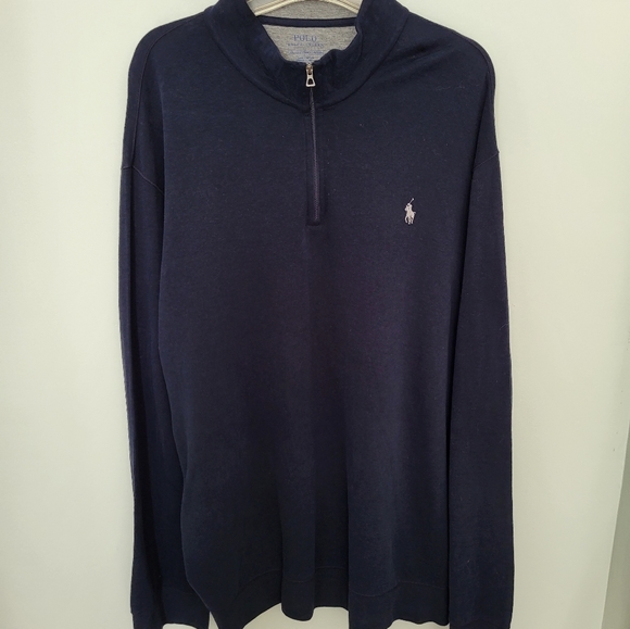 Polo Ralph Lauren Men's Luxury Smooth Jersey Pullover 1/4 Zip Navy Blue New 2XL - Picture 2 of 9